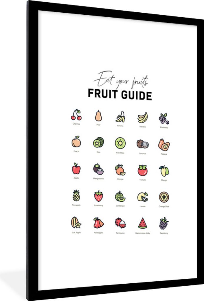 MuchoWow Gerahmtes Poster Küche - Lebensmittel - Obst 60x90 cm - Poster mit Schwarzem Bilderrahmen Wandposter Rahmen Foto Bilder - Dekoration - ...