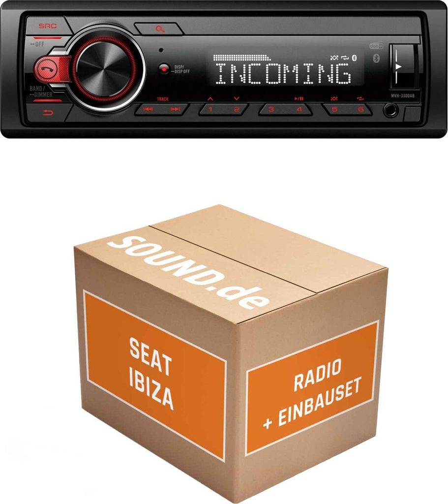 Autoradio Einbaupaket Pioneer MVH330DAB passend für Seat Ibiza III 6L + Multifunktionslenkrad Schwarz | Bluetooth Telefonieren