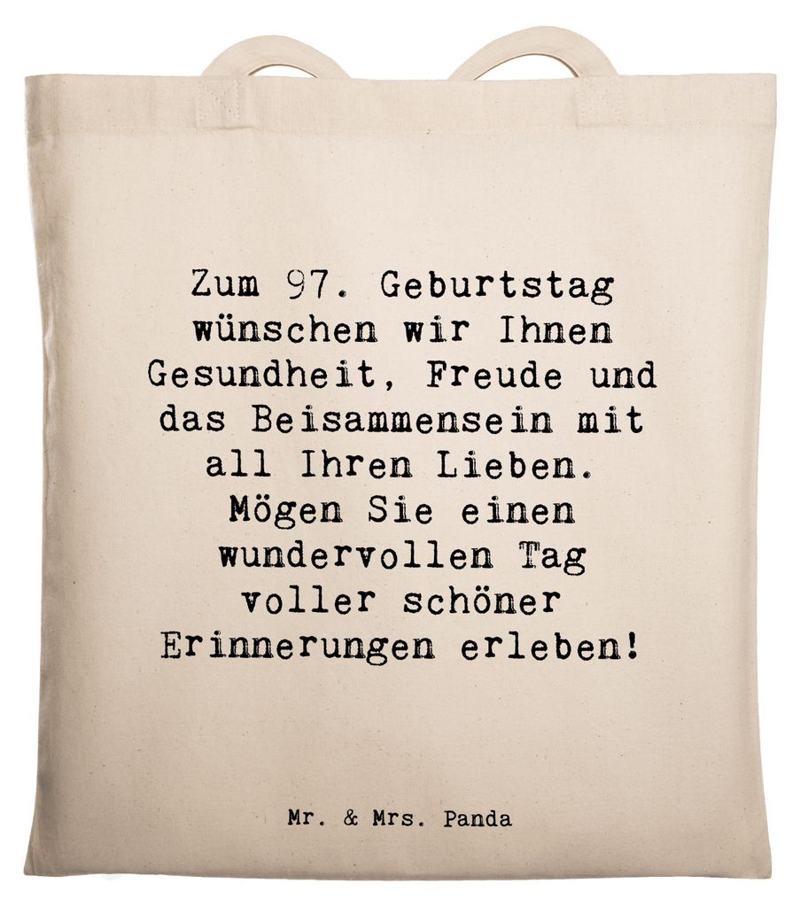 Mr. & Mrs. Panda Shopping Tasche Spruch 97. Geburtstag - Transparent - Geschenk, Gemeinschaft, Tote Bag, besondere Geschenke, festival, Gesundheit,...