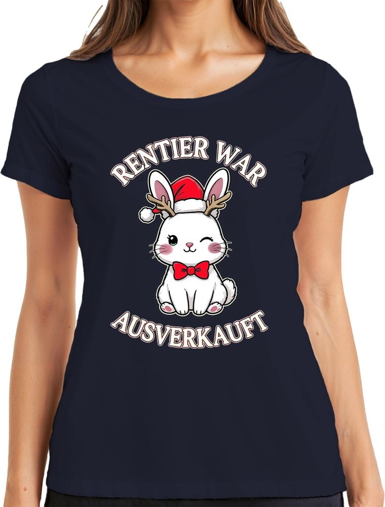 Rentier War t Weihnachtsgeschenk niedlicher Hase lustig Damen T-Shirt, Navy, XL