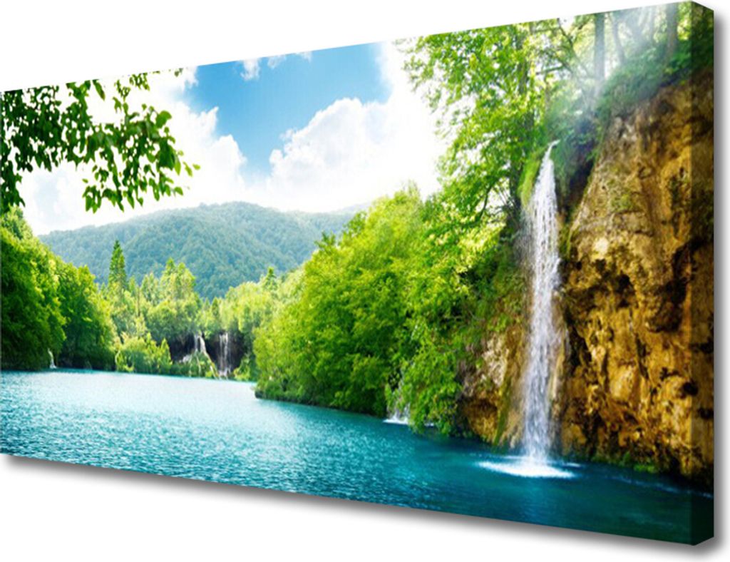 Tulup Leinwand-Bilder 100x50 Wandbild Canvas Kunstdruck Wasserfall See Bäume Natur