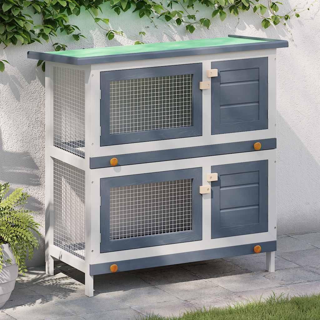 vidaXL Kaninchenstall, Holz, Grau, 90x45x90 cm, 4 Türen, 2 Produktbild 