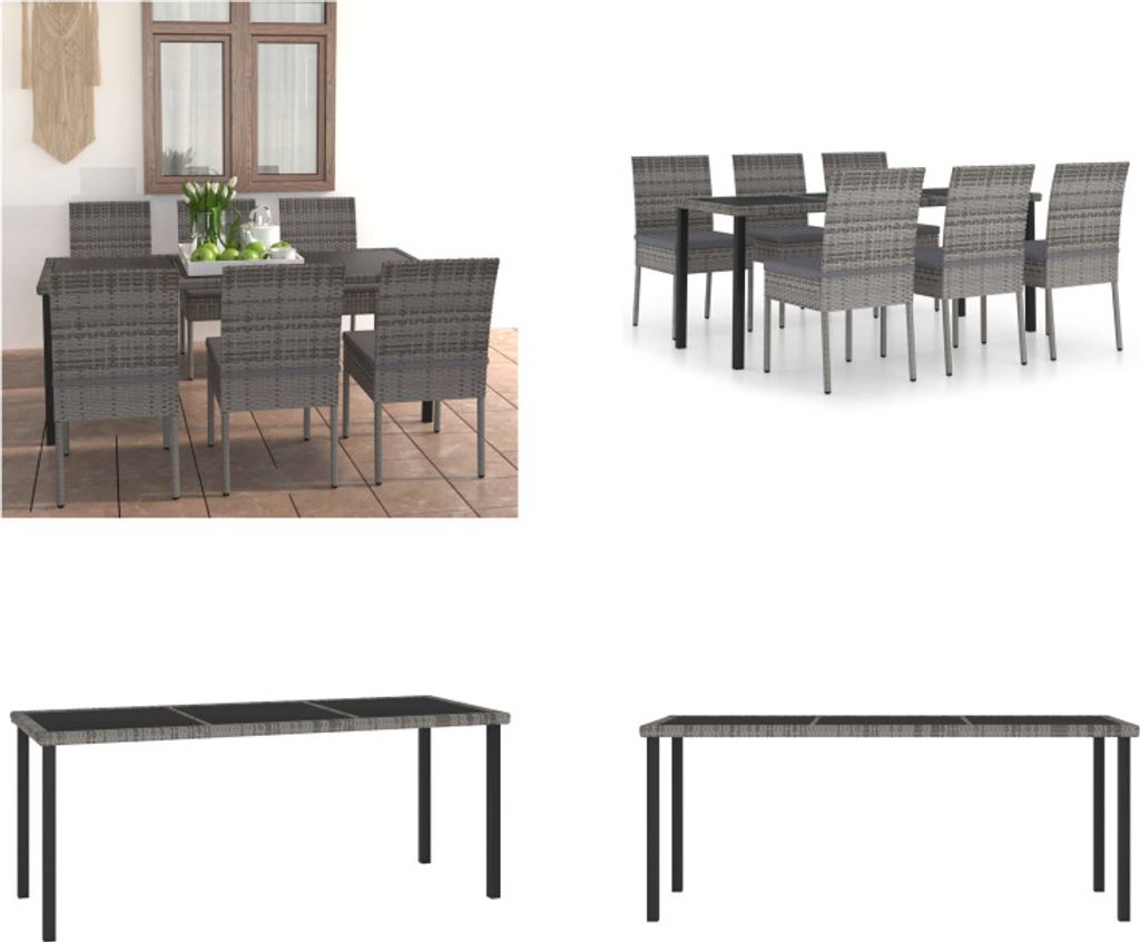 vidaXL 7 tlg. Garten Essgruppe Poly Rattan Grau - Garten-Essgruppe - Garten-Essgruppen - Sitzgruppe - Sitzgruppen