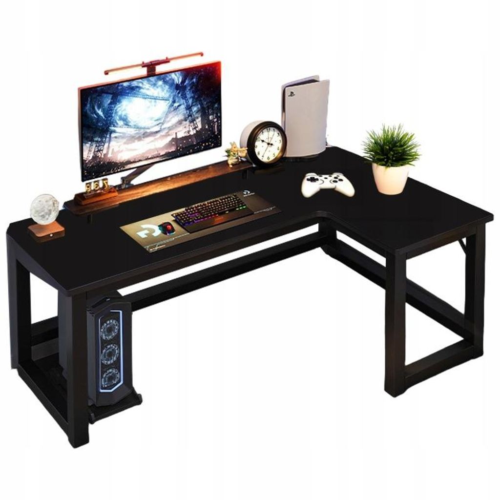 Eckiger Gaming-Computertisch, groß, modern, schwarz, Loft-Tisch, 140 cm
