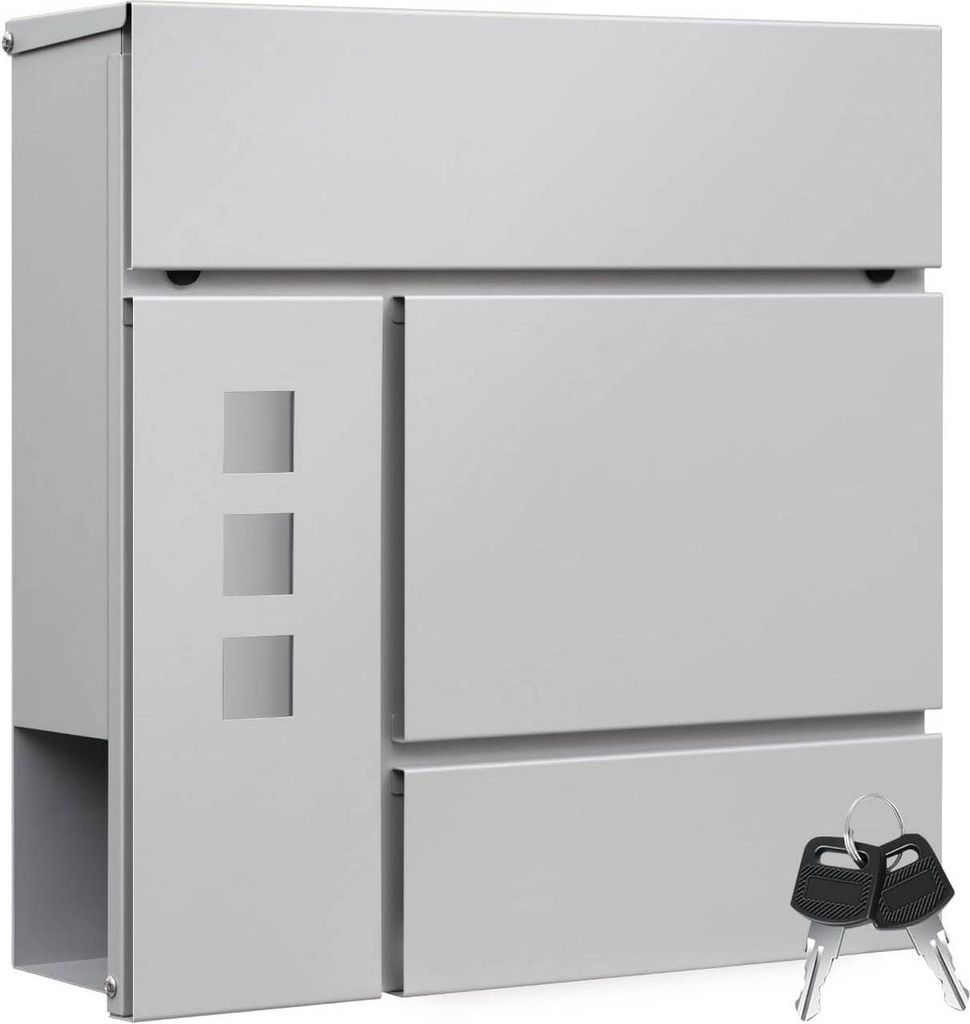 WOLTU Briefkasten Postkasten mit Zeitungsfach Klappdeckel, 37x37x10,5 cm : Grau Farbe: Grau