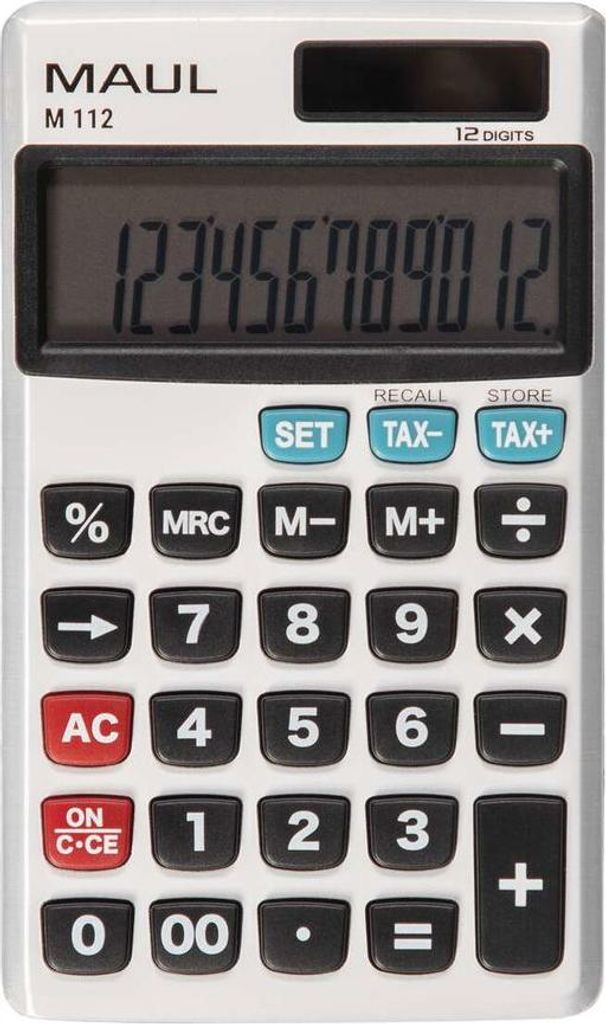 MAUL Taschenrechner M 112 LCD-Anzeige 1-zeilig, 12 Ziffern Solar Batterie 11.9 x 7 x 1 cm silber