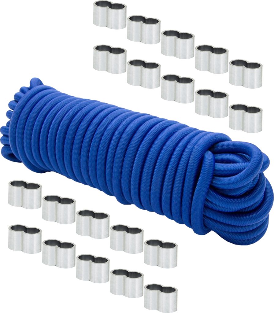 Dreamprint Expanderseil 30 m Blau 4 mm Gummiseil Spannseil mit 20x Würgeklemmen
