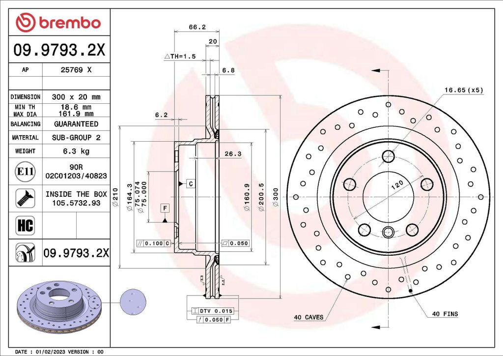 2x BREMBO disco freno 09.9793.2X per BMW 3 Touring (E91) 1 Immagine del prodotto 