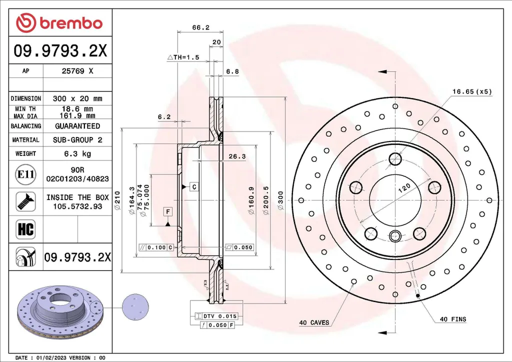 2x Disque de Frein Brembo Xtra 09.9793.2X pour BMW Série 1 F20 et E91