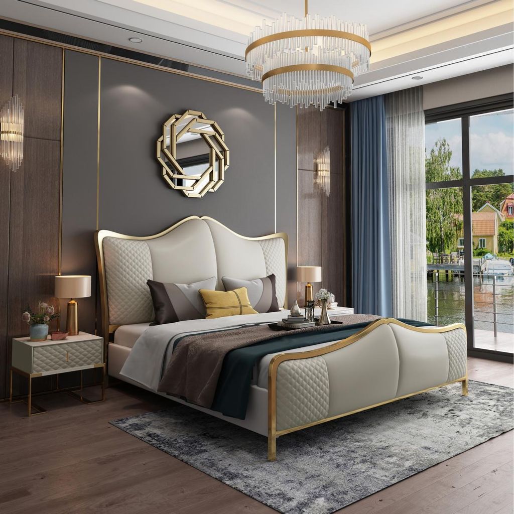 Schlafzimmer Set Designer Luxus Gruppe Bett 2x Nachttisch 3 tlg Neu JVmoebel