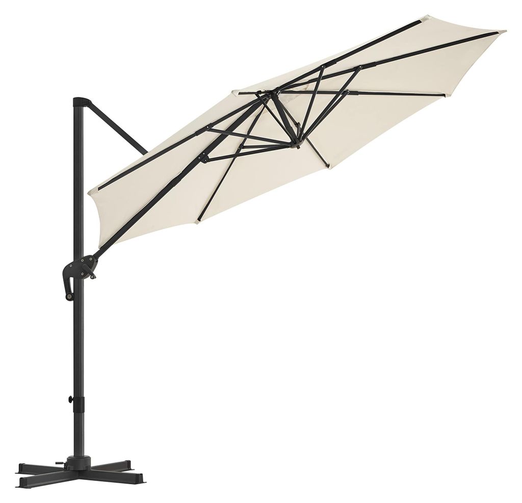 Freiarm-Sonnenschirm, Schirmdurchmesser 300 cm, UV-Schutz bis UPF 50+, 360° drehbar, Balkonschirm, Neigungswinkel verstellbar, mit Kurbel zum Öff...