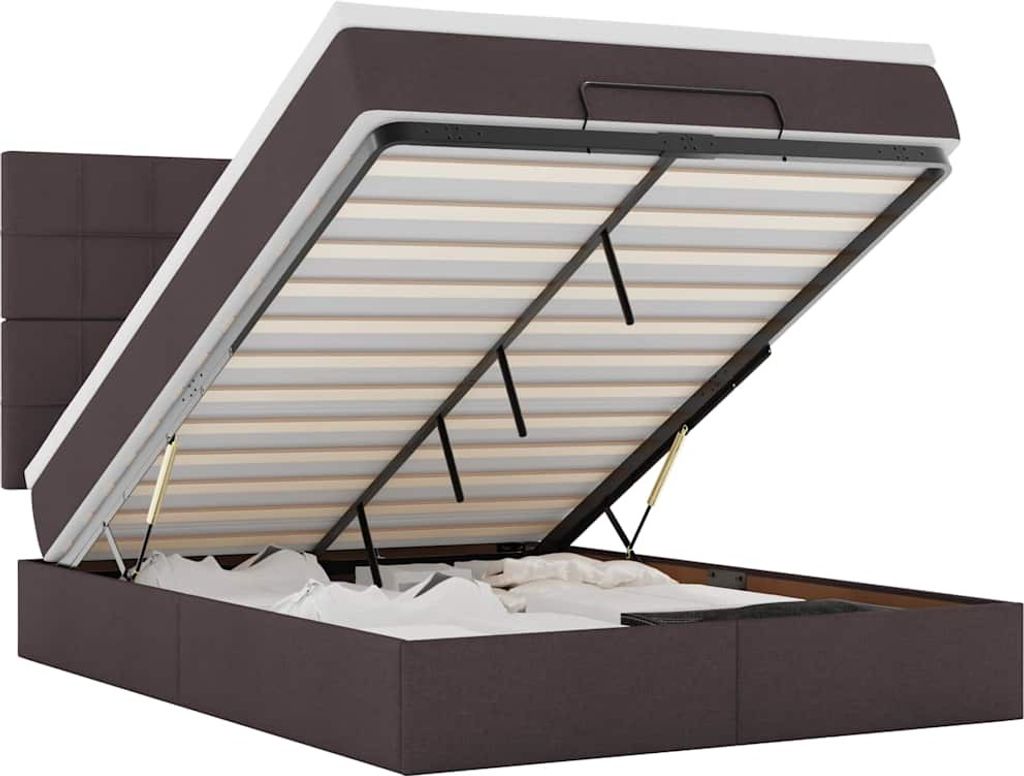 vidaXL Ottoman-Bett mit Matratze & LEDs Dunkelbraun 140x190 cm Stoff