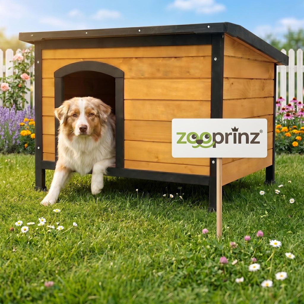 zooprinz Hundehütte Carlo Bitumen Klappdach Holzfüße mit Produktbild 
