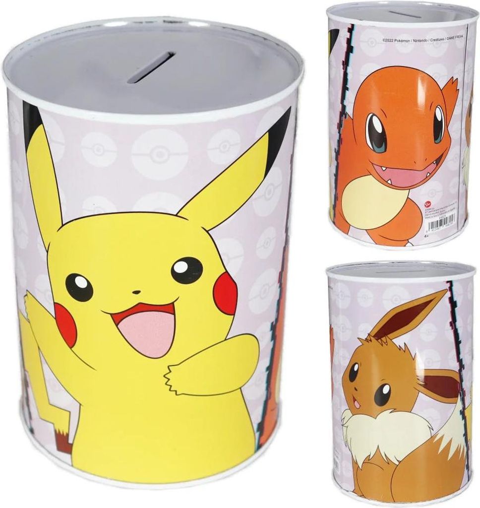 Pokemon Pikachu Evoli Glumanda XL Spardose aus Weißblech Produktbild 