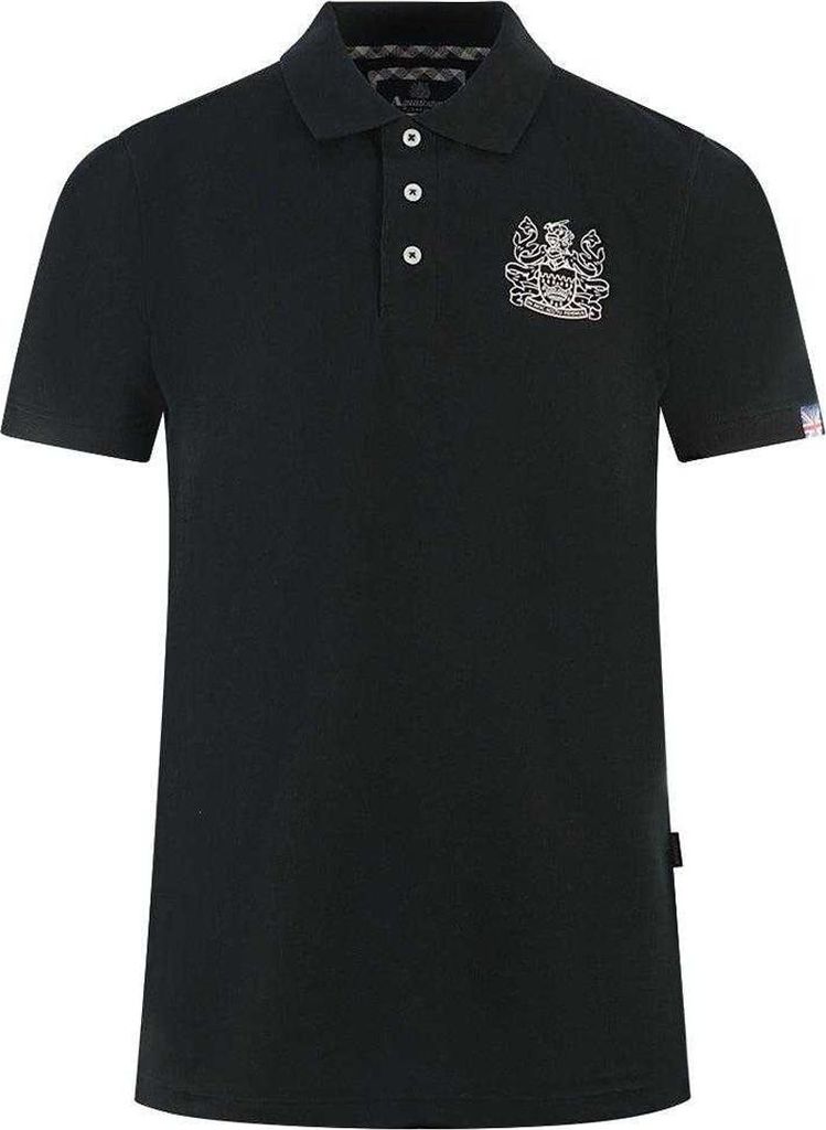 Aquascutum - Poloshirt für Herren/Damen Unisex, Ärmel mit Markenschriftzug SY167 (M) (Schwarz)