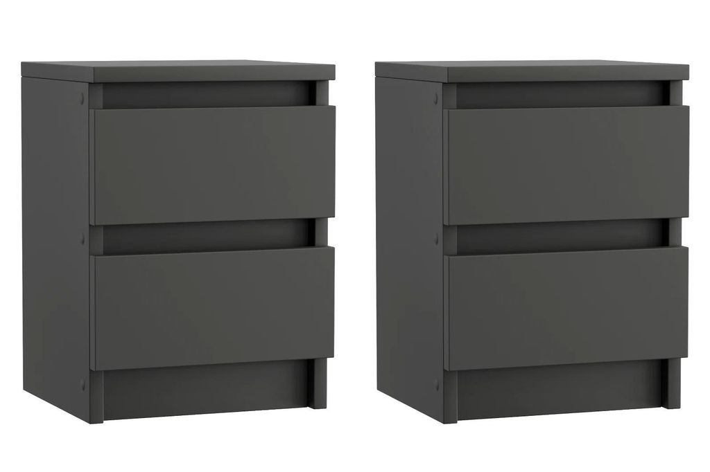 Nachttisch Beistelltisch schwarz 2er Set - 30 cm breit mit zwei Schubladen kompakt