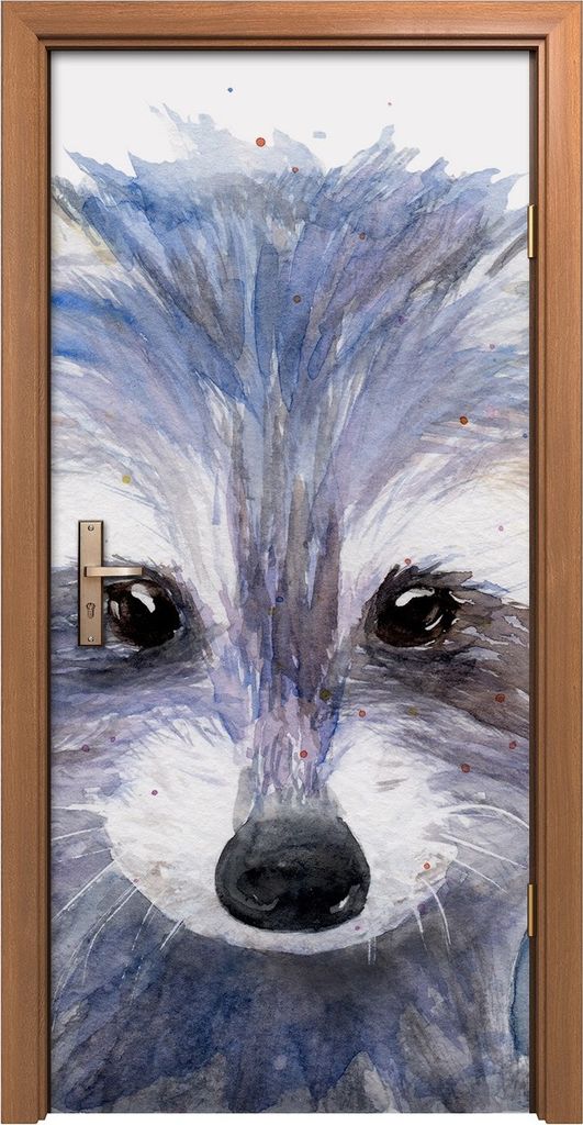 Türposter 90x200 cm Türaufkleber Türtapete Türfolie Klebefolie Kunst Tierisch farbig Waschbär Skizze