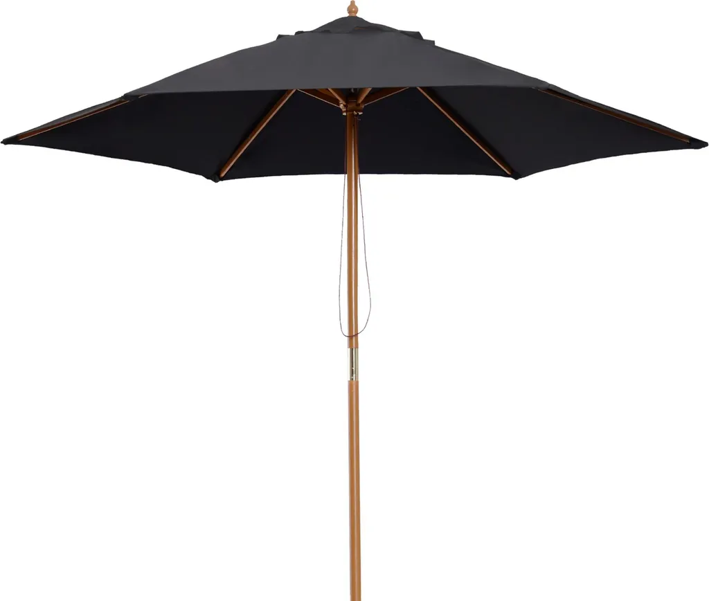 Grand Parasol Droit de Jardin Double Toit en Bois et Toile Noire 2,5m