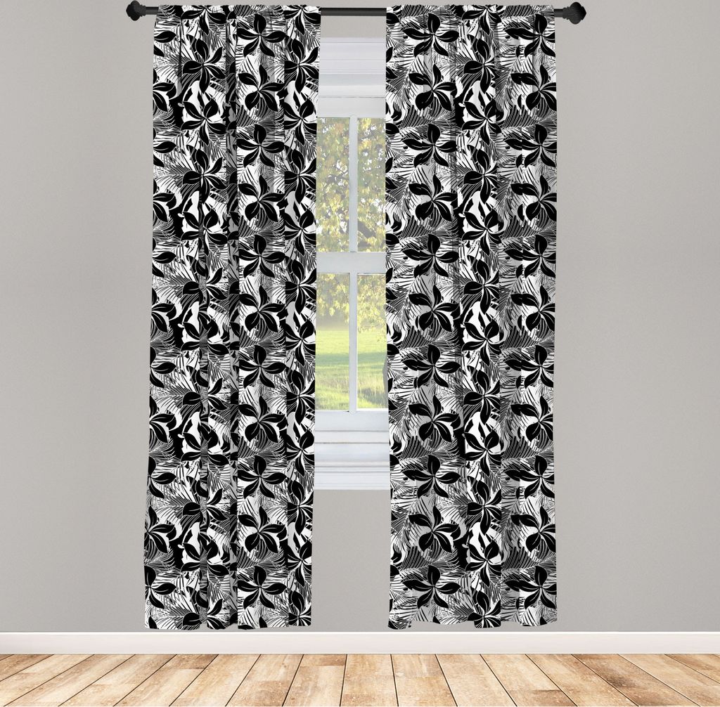 ABAKUHAUS Einfarbig Vorhänge, Gardinen, Monochrome Abbildung der Hibiscus-Blumen-Dschungel Blätter Tropical Natur, 2 Stück 75 x 175 cm, , Charco...