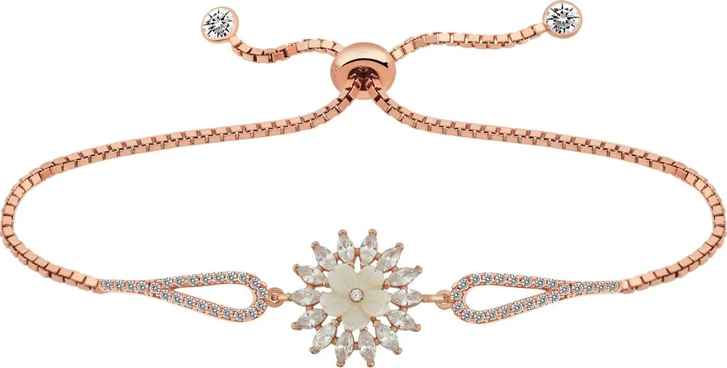Bracelet femme ajustable en argent véritable et zircone fleur de magnolia
