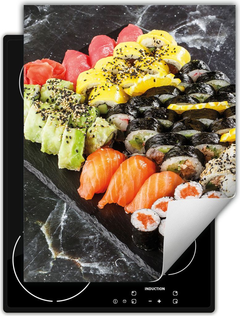 DarHaus Herdabdeckplatte Einteilig Küche Abdeckplatte für Glaskeramikfeld Abdeckung Induktionskochfeld Aufrollbare Matte 40x52 cm, sushi - Marmor