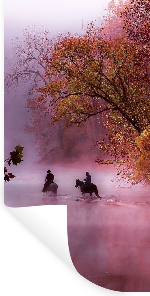 MuchoWow Wandtattoo Wandsticker Wandaufkleber Pferde - Nebel - Wald 40x80 cm Selbstklebend und Repositionierbar - Repositionierbar - Wasser abwei...