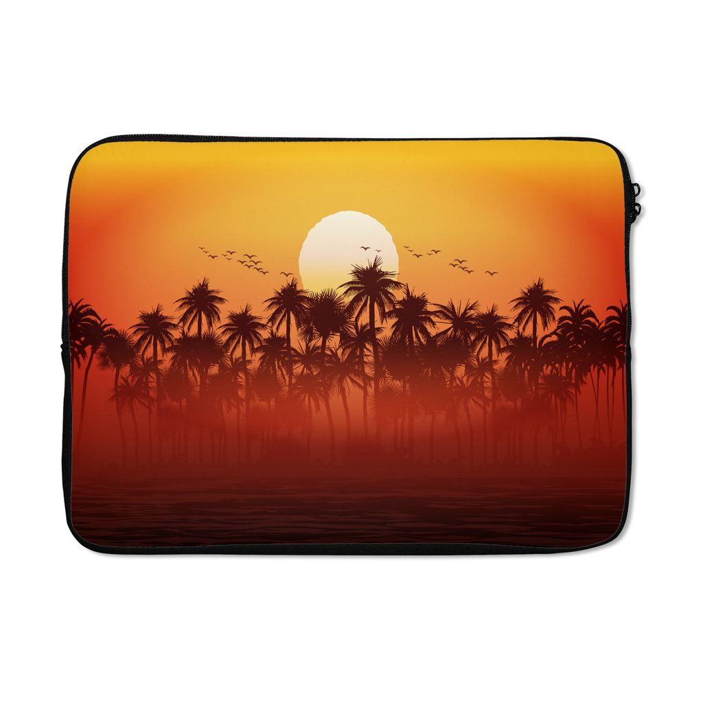 MuchoWow Laptop Hülle 13 Zoll Palme - Sonne - Vogel Laptoptasche - Laptophülle - Sleeve - Rundumschutz