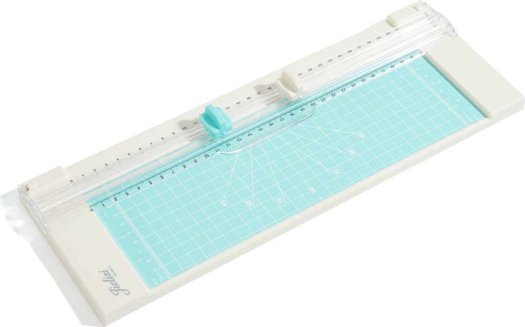 JIELISI Papierschneider, Bastelpapierschneider, 2 Schneidkoepfe fuer gerade und rillende Papiere, 12,2 Zoll Schnittlaenge mit Massangaben und Schne...