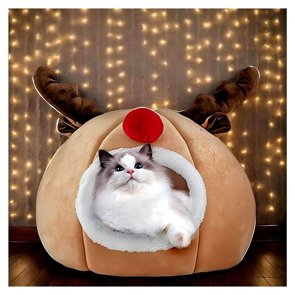 Weihnachts-Katzenhaus – Geschlossenes Katzenbett für die Winterzeit
