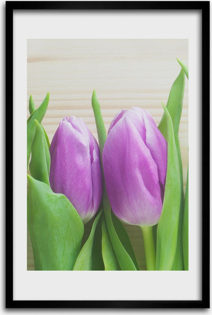 Bild - Bilderrahmen - 40 cm x 60 cm - MDF - Rahmen - Wandkunst - Lila Tulpen