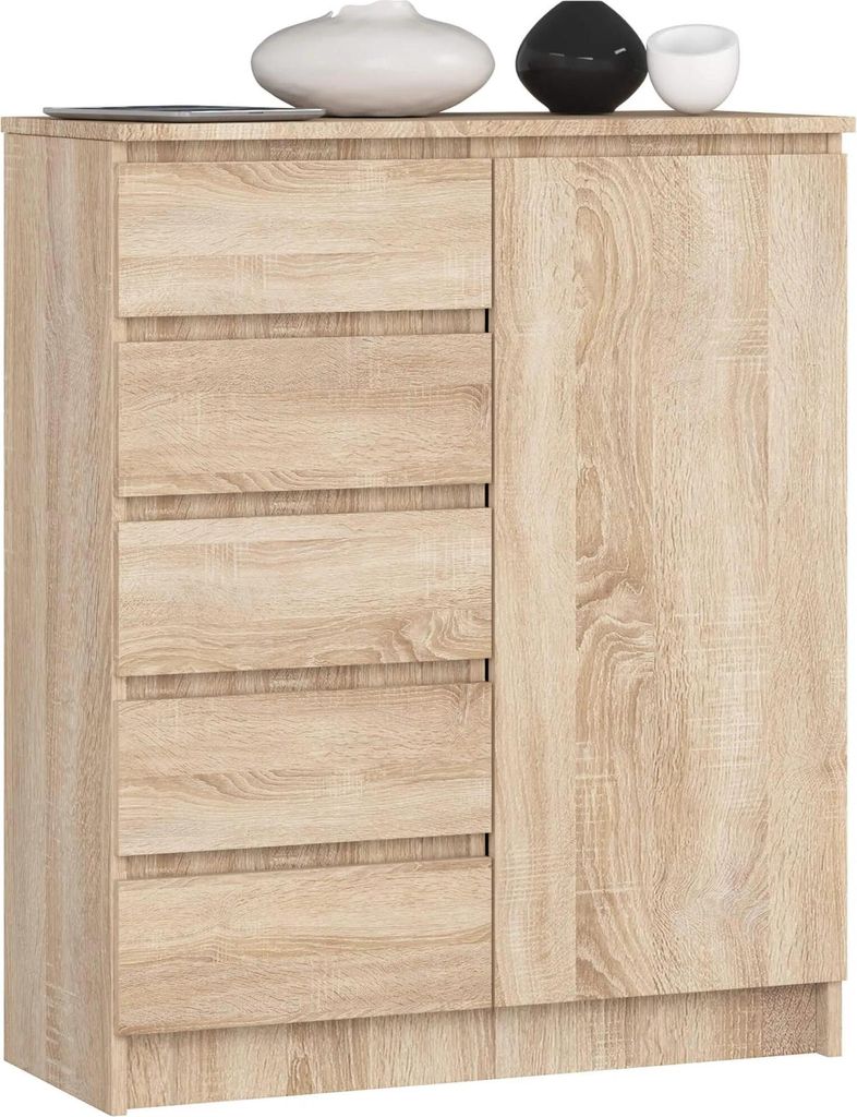 Akord Commode 1 Porte 5 Tiroirs Chêne Sonoma 80X35X97 Image du produit 
