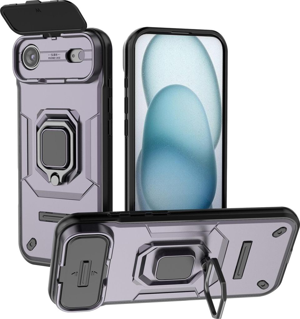 Hülle für iPhone Air Dual Layer Handyhülle Schiebe Kamera Schutz und Ringhalter Ständer Lila