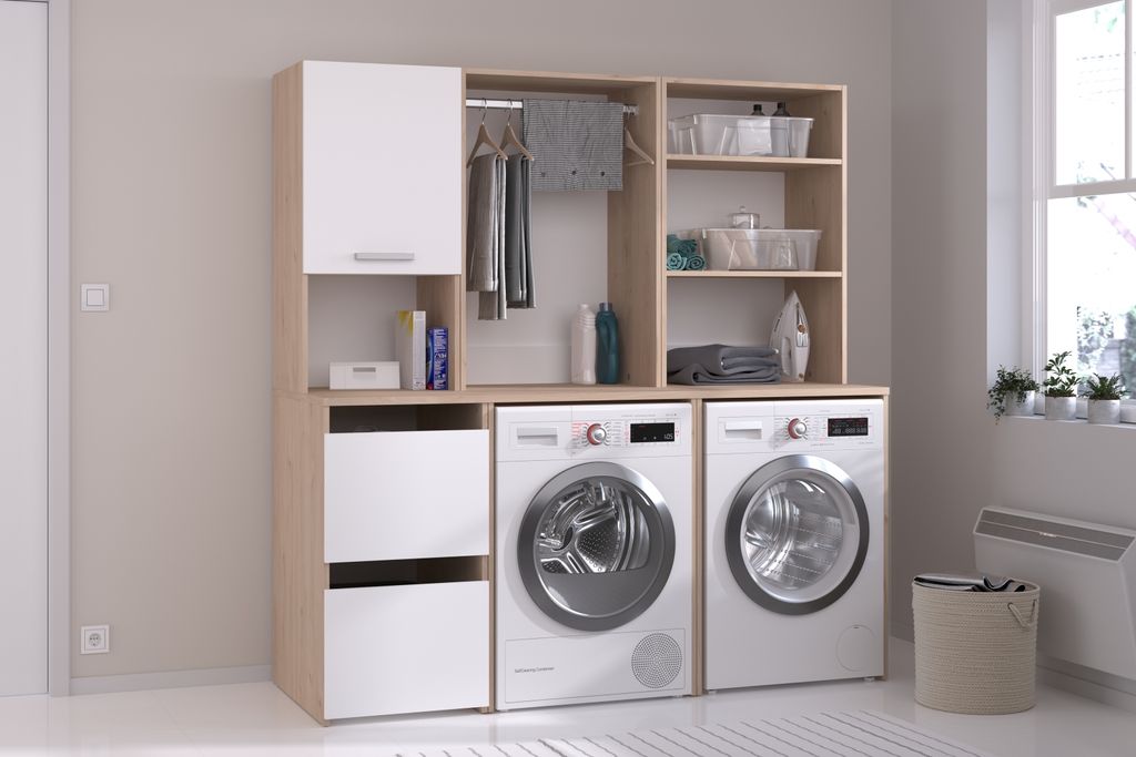 Mehrzweckschrank-Set >Laundry 4< in Jackson Eiche Nachbildung / Weiß