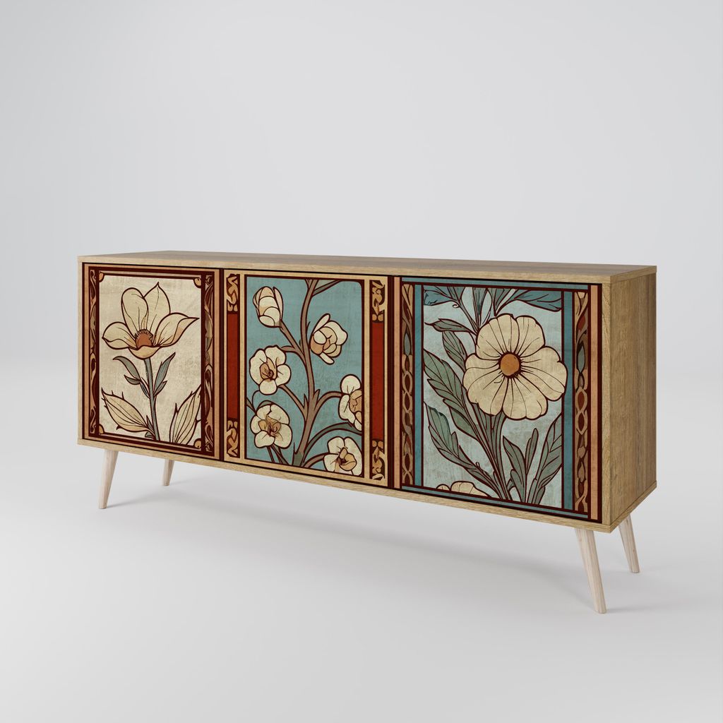 Spacerebels Kommode mit 3 Türen - Sideboard Komodenschrank - Highboard - Kleiderschrank Möbel - Wohnzimmer Schlafzimmer - 57,5×111×42 (HxBxT)