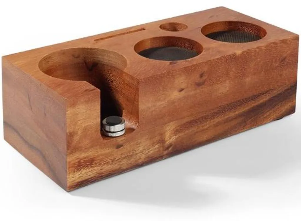 Base de tassage en bois noble noyer pour porte-tamis 51mm et 54mm