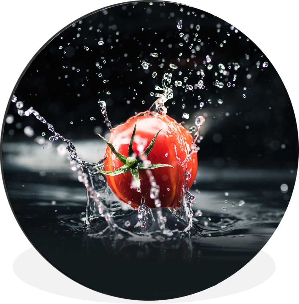 MuchoWow Aluminium Wandkreis Tomate - Gemüse - Stilleben - Wasser - Rot Ø 90 cm Wanddeko Modern Wohnzimmer - Mauerkreis - Wandbilder - Runde Bi...