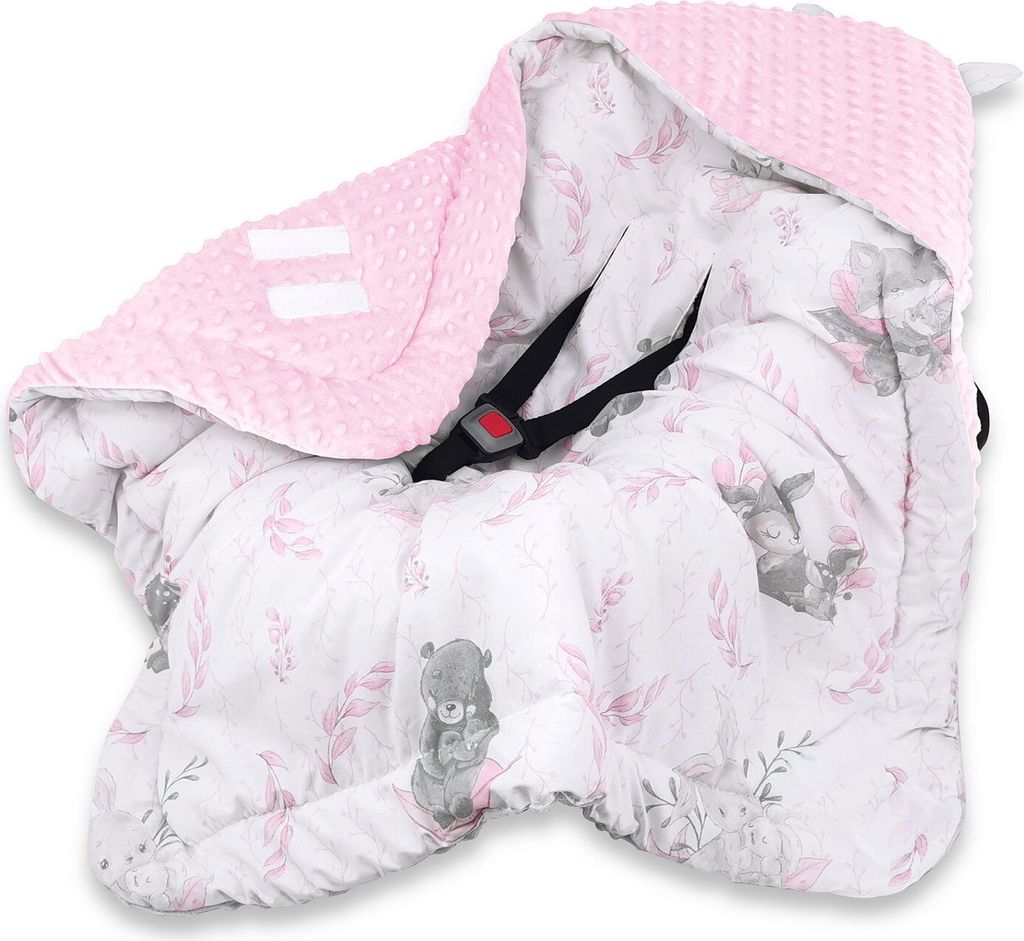 Baby-Delux Baby Einschlagdecke für Babyschale Autositz Kinderwagen 90x90cm für Winter Baumwolle Minky Märchenwald rosa