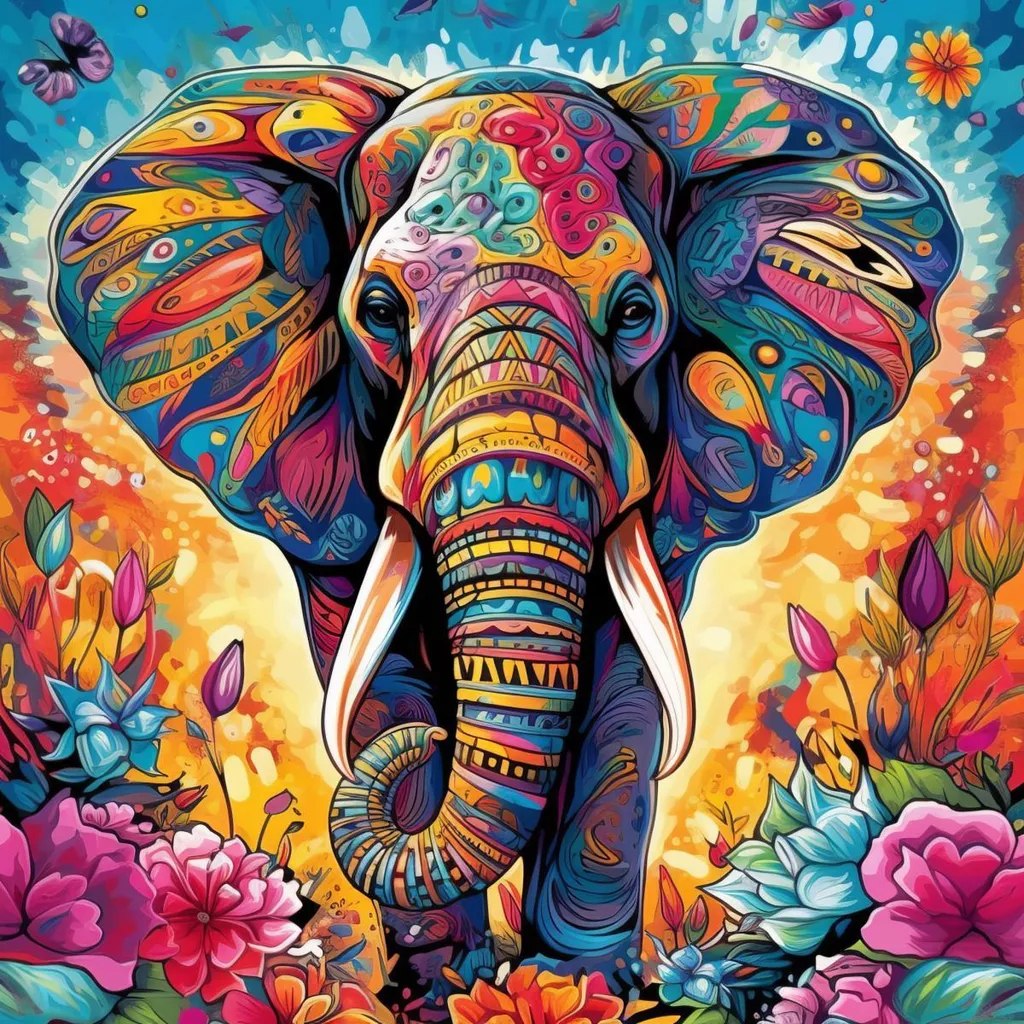 Kit Diamond Painting Éléphant Coloré 45x45 cm - Canevas Perles Carrées