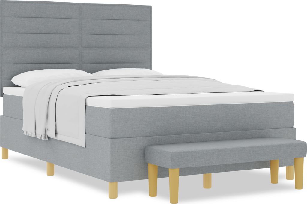 "2025"cloris Bettrahmen, Boxspringbett mit Matratze & Bank Hellgrau 140x190 cm Stoff - Klassische Betten CHY97140