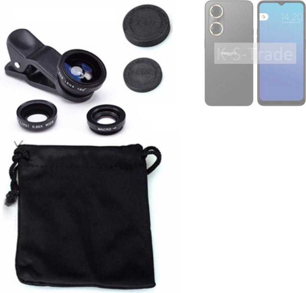 K-S-Trade Smartphone Kamera Linsen Set Kompatibel mit Philips S20 3in1 Clip-On Kamera Adapter Macro Weitwinkel FishEye Fischauge Objektiv Linse