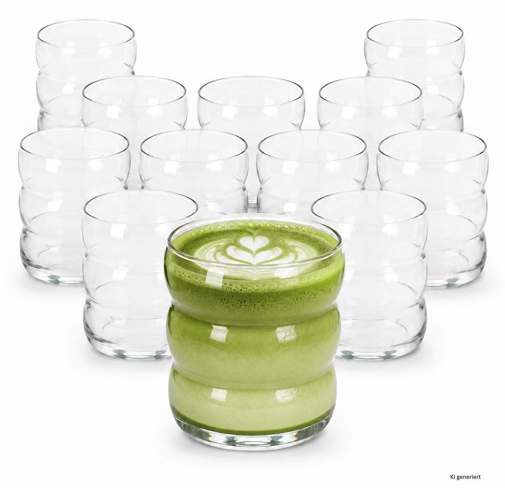 12er Set Matcha Gläser 360ml Wellendesign Trinkglas Latte Produktbild  KI-generiertes Bild