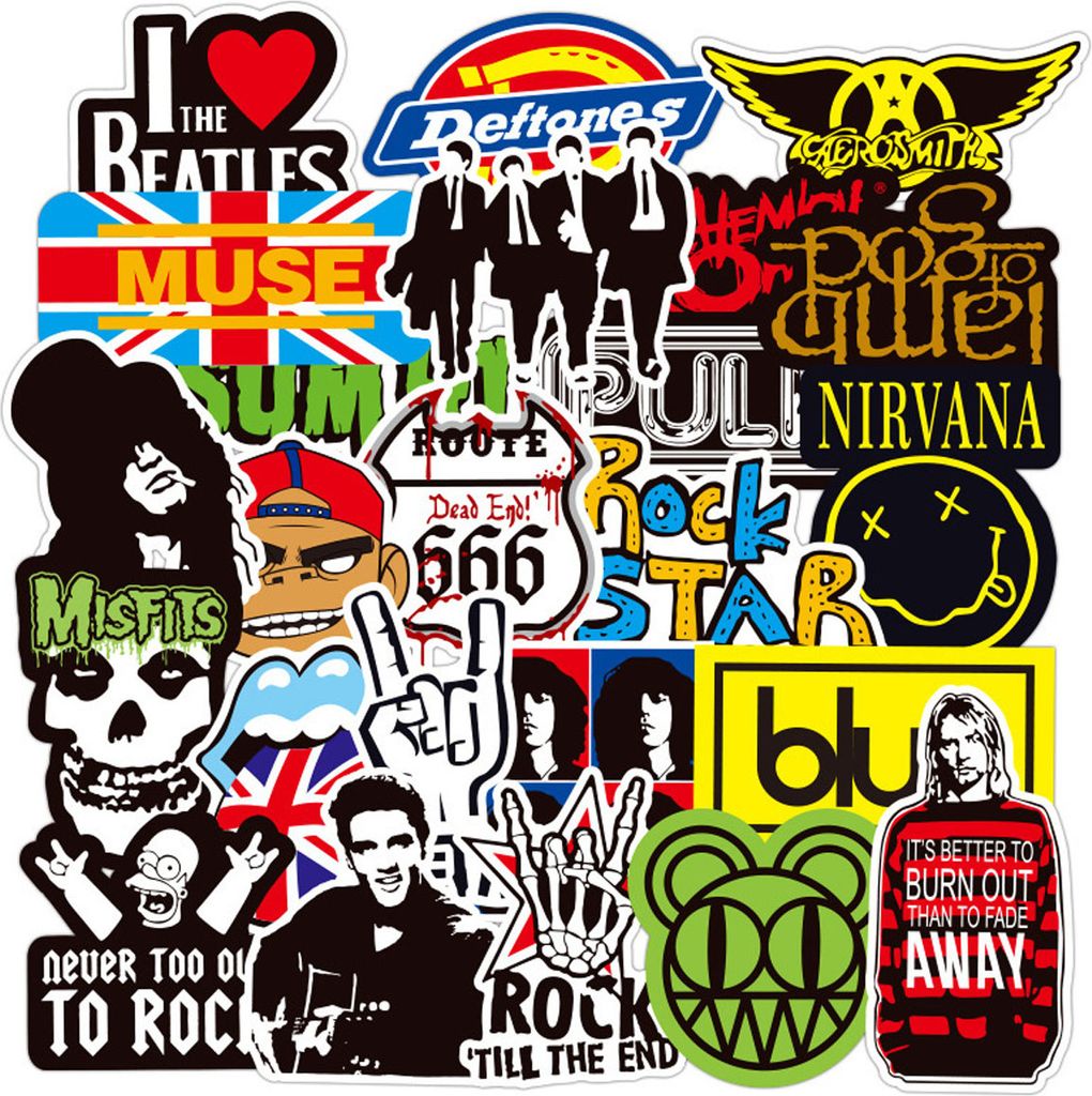 100 Stück Rockband-Punk-Aufkleber, klassisches Produktbild 