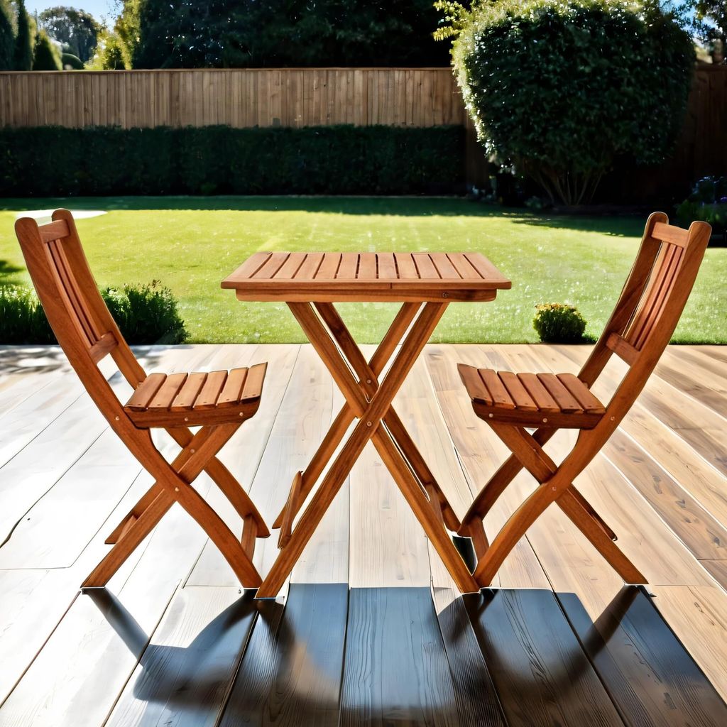 3tlg. Balkongruppe Blossom, Akazienholz massiv + geölt, Gartengruppe mit 1 Tisch + 2 Stühle, klappbar, für Garten, Balkon und Terrasse