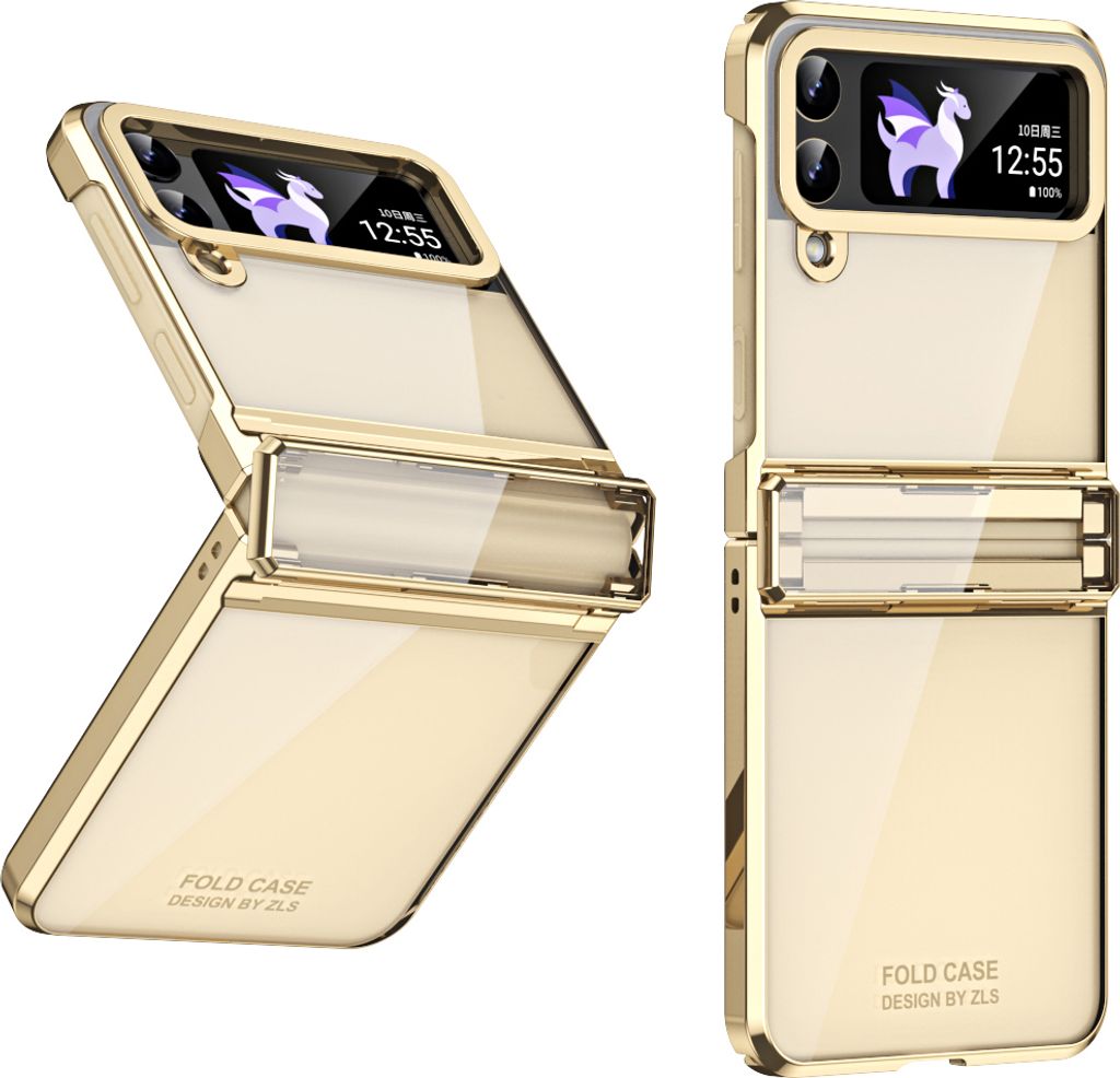 Hülle für Samsung Galaxy Z Flip 4 5G Ultradünne Überzug Kristall Klar Schutzhülle mit Scharnierschutz Gold