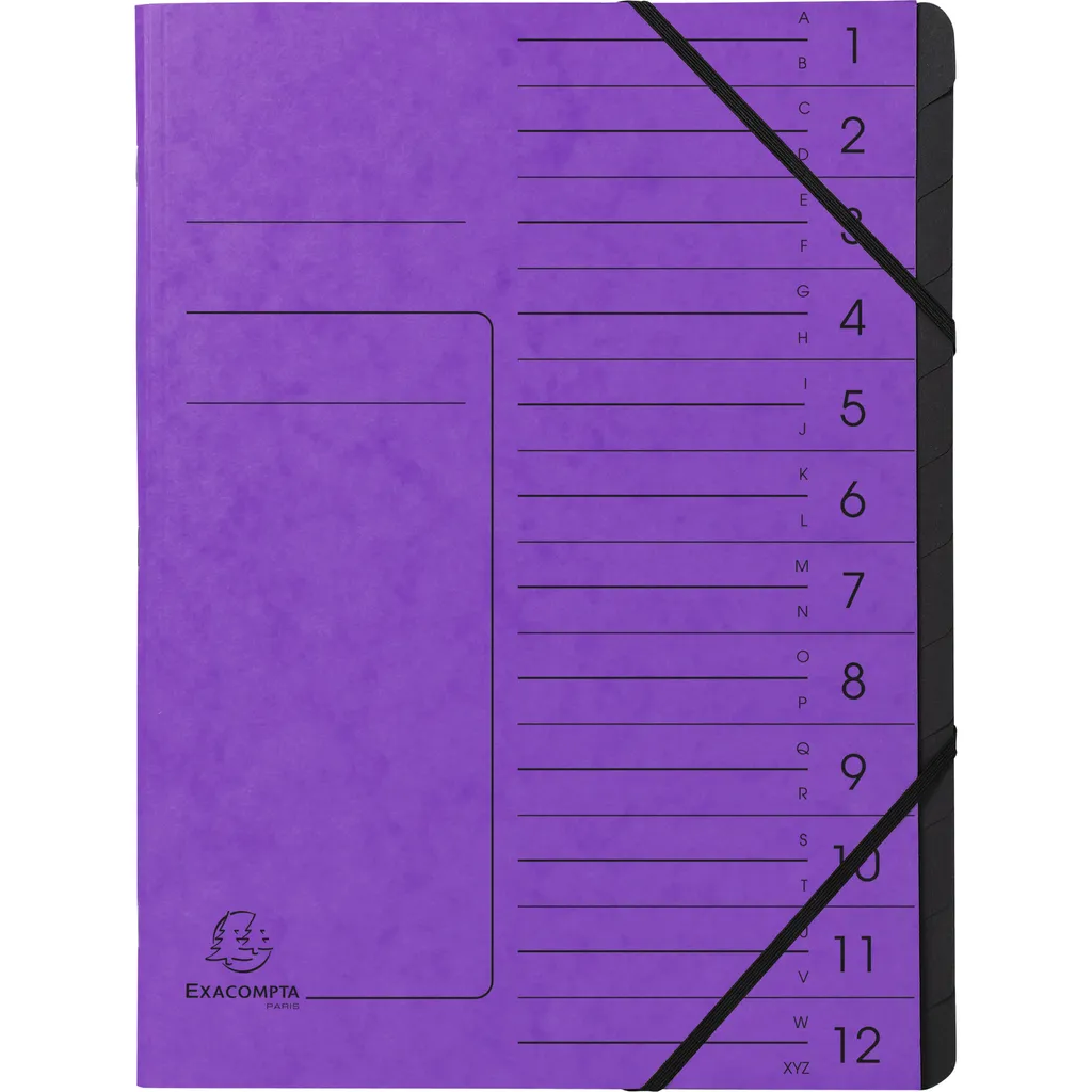 Trieur agrafé 12 compartiments format A4 avec couverture noire rigide