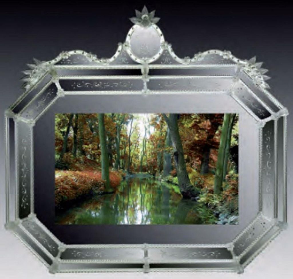 Casa Padrino Luxus Barock Spiegel Grün - Prunkvoller Wandspiegel im Venezianischen Stil mit integriertem 46 Zoll TV - Hotel Möbel - Barock Möbel...