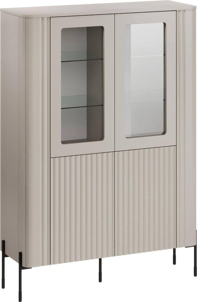 Dmora Vitrine Cimino 110x39,6x160h cm Beige, 8 Regale 2 Türen