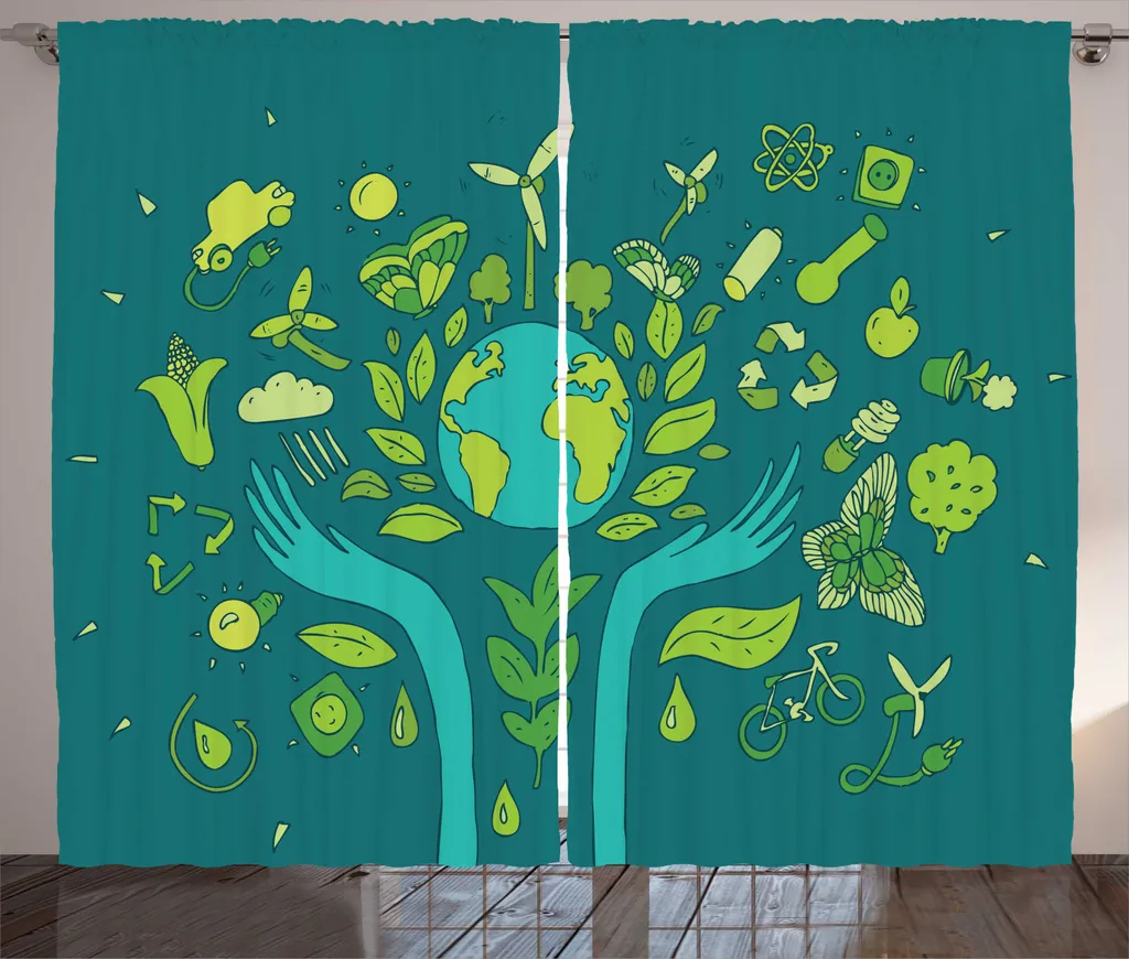 ABAKUHAUS Rideau Vert Abstrait Terre Eco Friendly 280x225cm Bleu Pétrole