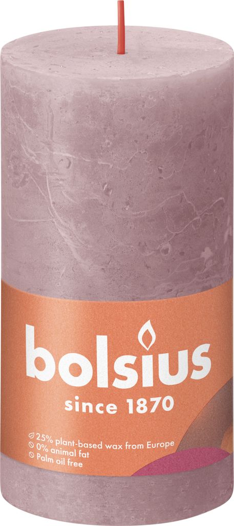 Bolsius Stumpenkerze Rustiko Shine 13x7cm, eschenrot