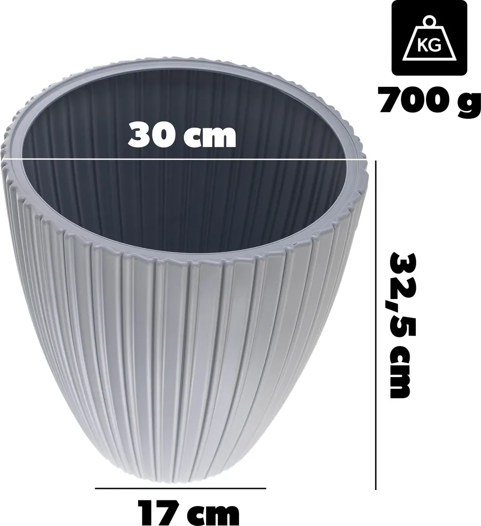 Cache-pot 30cm Gris KADAX : évitez les fuites avec l'insert intégré - 2